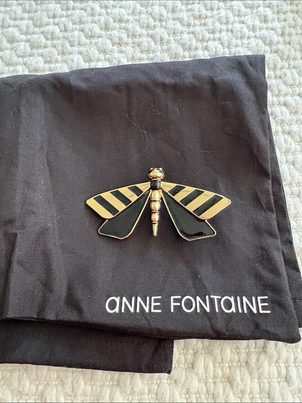 Anne Fontaine Black and Gold Striped Insect Brooch